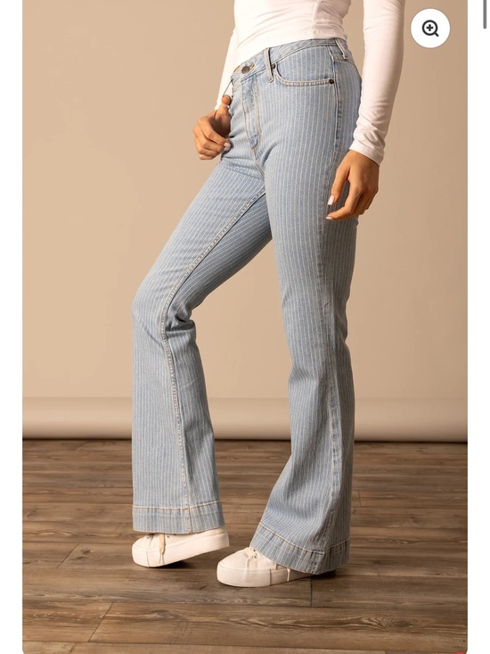 Kimes Ranch Denim - Kimes Ranch Light Blue Pinstriped High-Rise Flare Jeans